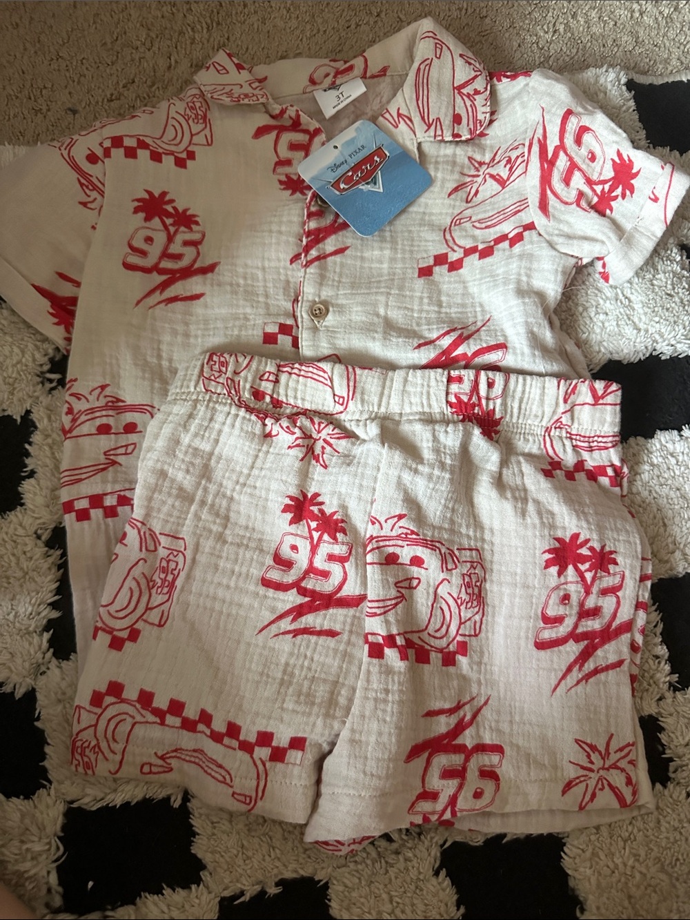 Disney Kids Matching Set White and Red Cars Print